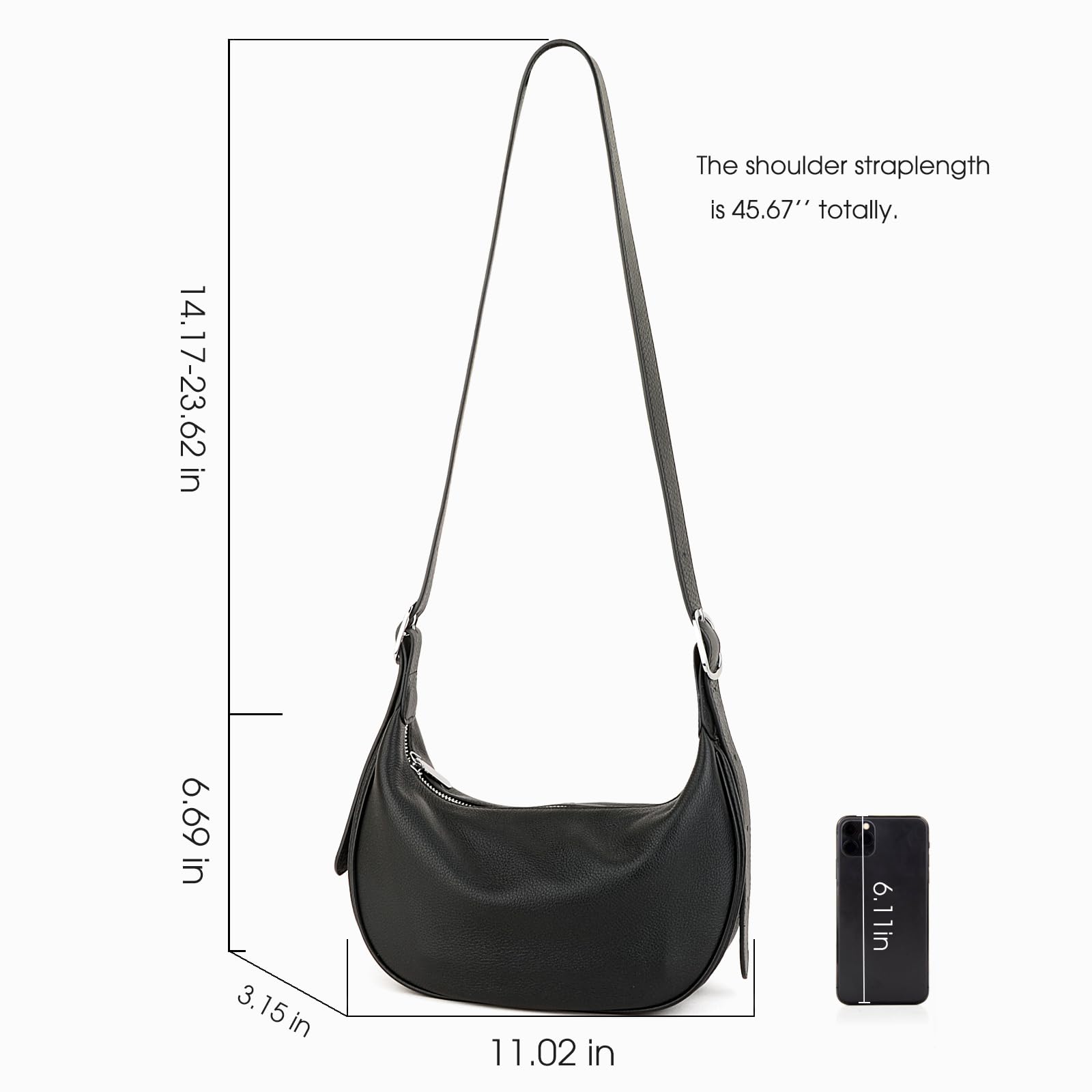 DONNAIN Crossbody Bag Damen Leder, Moon Bag, kleine Umhängetasche