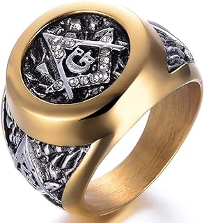 Stainless Steel Silver Gold Two Tone Masonic Freemason Signet Ring