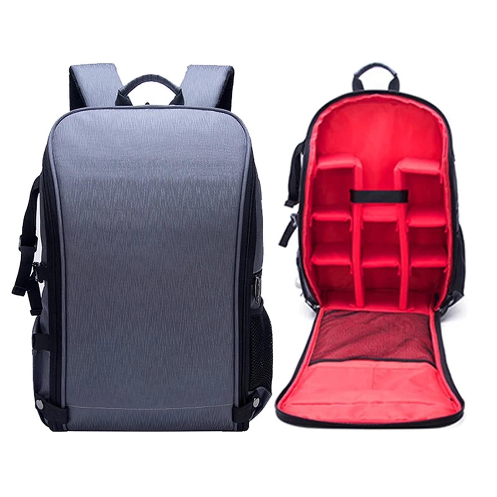 Mochila Fotografia Mochila de gran capacidad, cámara, fotografía impermeable, dron viaje multifuncional(Grey-Red Lining)