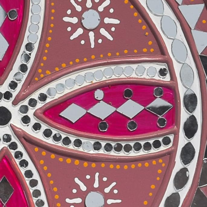 Image of Ethnics of Kutch Traditional Kutch Handicraft Mud-Mirrorwork Lippan Kam Wall Art (Water and Break Resistant) - Round (12 Inch Diameter) - (Greyish Purple LKT-0283)