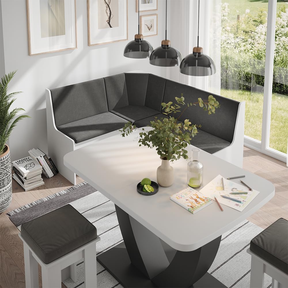 Vicco Gruppo panca ad angolo Ramon, Bianco, 150 x 51 cm con spazio di archiviazione, con vano portaoggetti sotto la seduta per spazio aggiuntivo