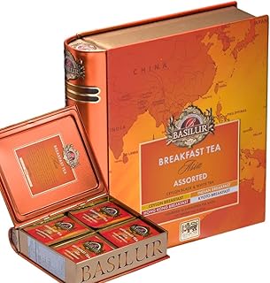 Basilur Asia Assorted Tea Book Tin Caddy Gift Set - 4 Breakfast Blends: Ceylon