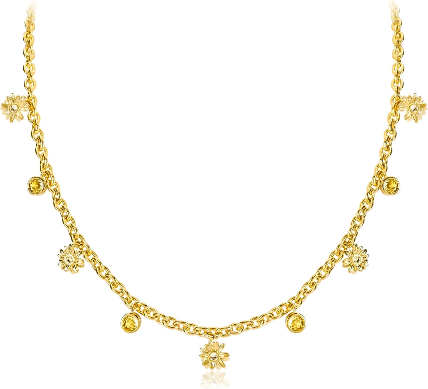 Gold Charm Necklace for Women 14K Gold Plated Dainty Round Cubic Zirconia Charm Choker Necklace Cute Star Love Heart Shell Daisy Cross Pendant Necklace Adjustable Trendy Party Jewelry Gift for Women