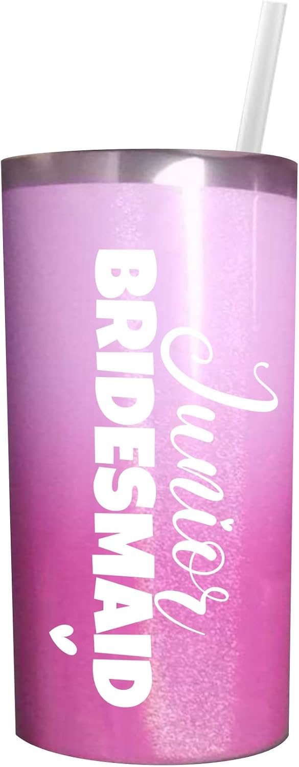 Junior Bridesmaid Gifts Tumbler with Straw and Lid Pink 16oz 0089