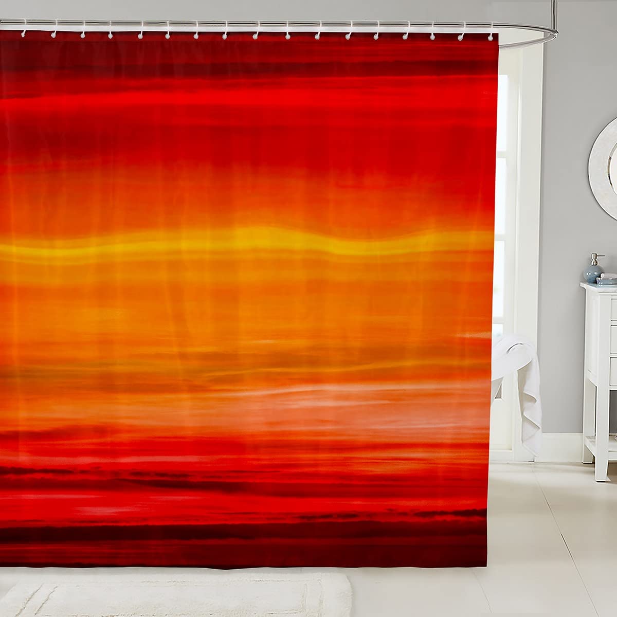 Loussiesd Orange Red Bathroom Fabric Gradient Orange Shower Curtain Romantic Color Bath Curtain for Kids Yellow Dark Red Waterproof Curtains Stalls Bathtubs 59x71 Inch