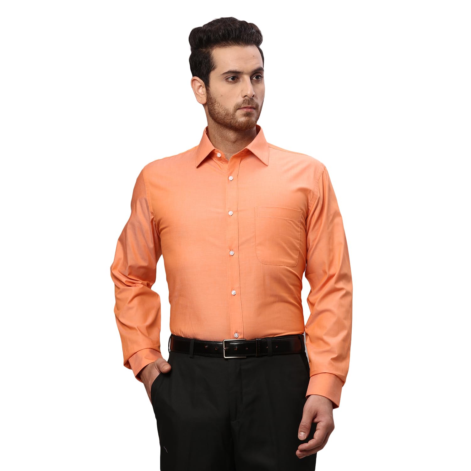 raymond Men's Pure Cotton Solid Pattern Slim Fit Semi Cutaway Collar Full Sleeve Formal Shirt-picture-40