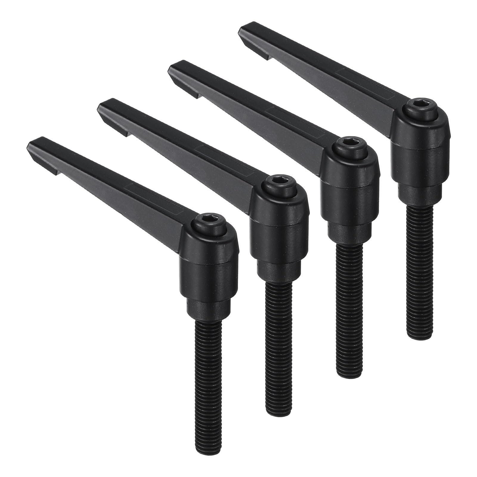 uxcell 4pcs Clamping Lever Handles, M10 x 60mm Black Oxide Carbon Steel Threaded Male Stud, Adjustable Handles Locking Quick Release Ratchet Push Button Bolt Knobs, Black