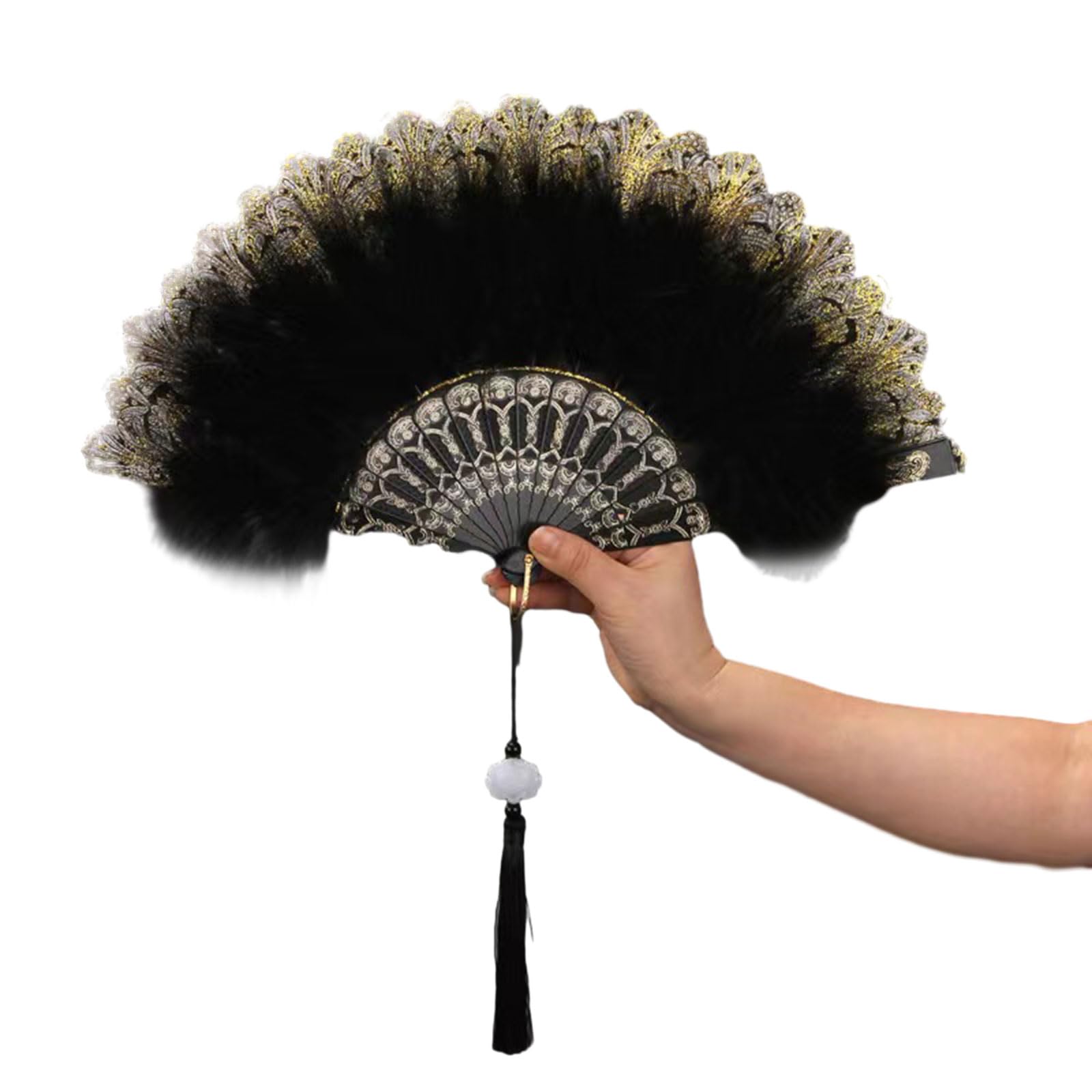Kalttoy Feather Hand Fan Vintage Handheld Lace Folding Fan for Wedding Dancing Party Women Girl Home Decorations Hand Folding