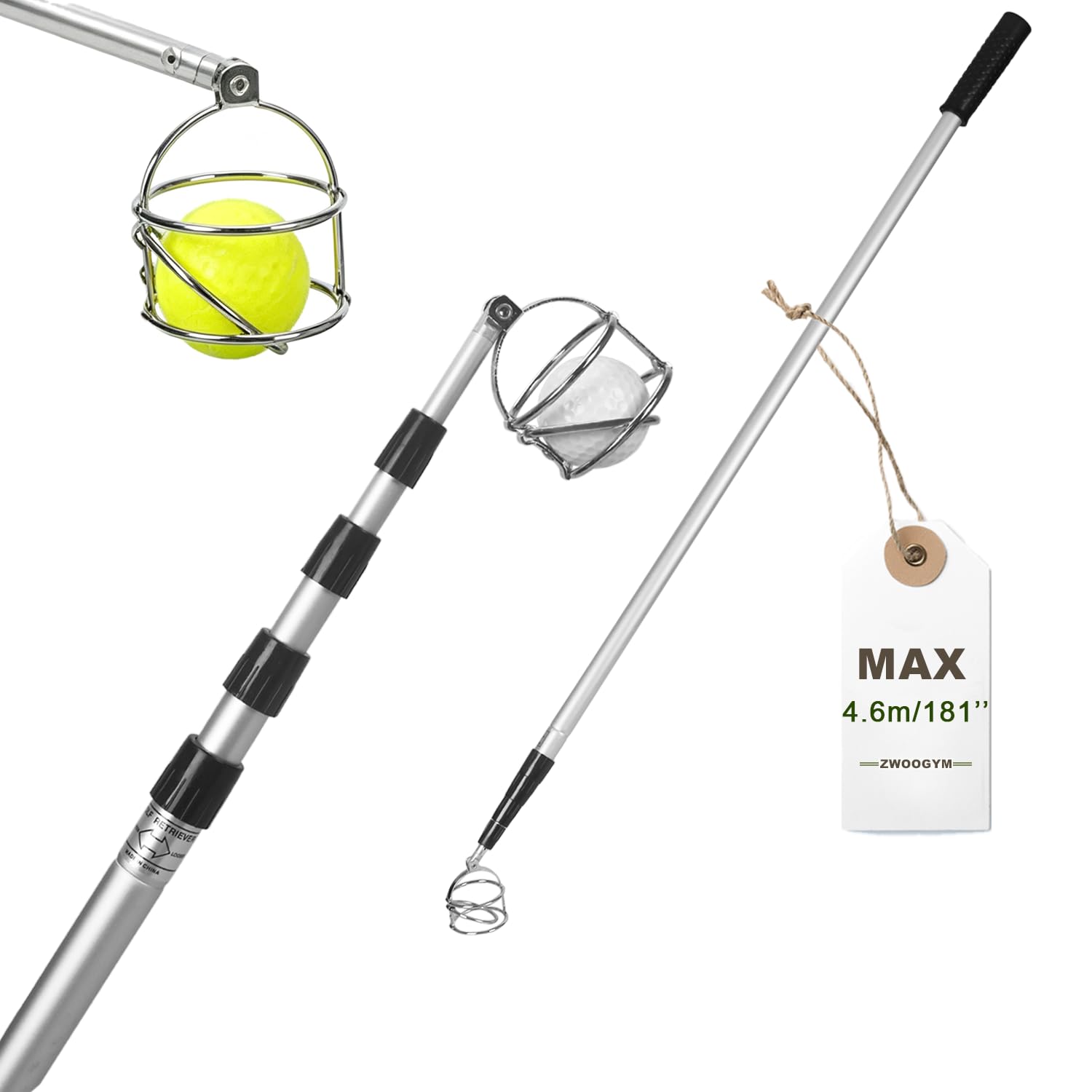 Teleskop-Golfballgreifer, bis zu 4,6 m, Kohlefaser-Golfball-Picker Oben für Wasser/Büsche, Wiesen, stufenlos, leicht und langlebig, Golfballgreifer (max. 4,6 m)