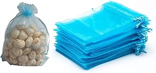 3A Featuretail Net Fabric Drawstring Pouch for Dry Fruits Packing, Organza Shagun Potli, Wedding Party Favor Gift Bags (Light Blue Organza, 13CM X 17CM 25 Pc Set)