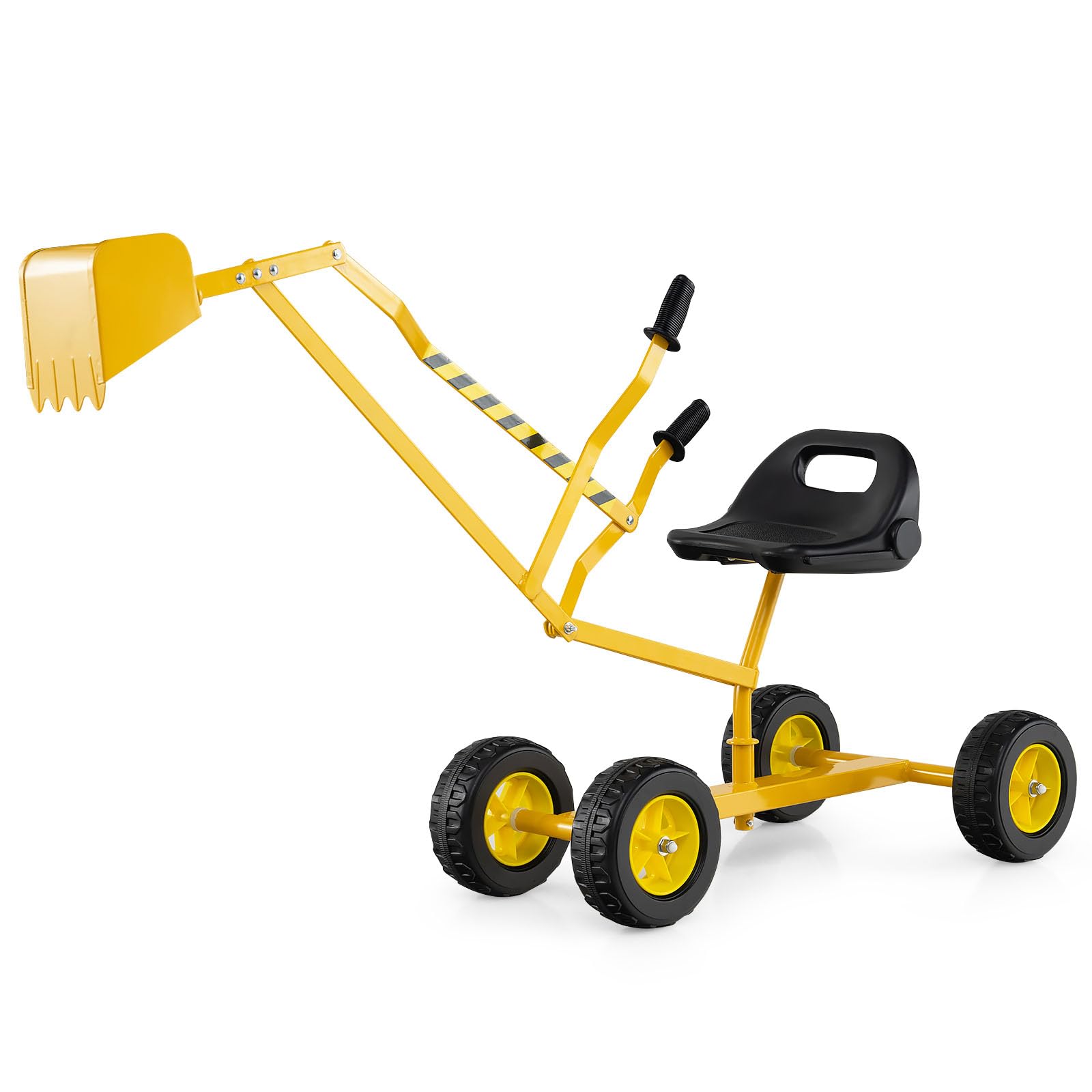 Costzon Kids Ride On Digger, 360° Seat Rotatable Excavator Crane Toy for Sand, Dirt, Snow, Heavy Duty Steel Beach Sandbox Sit on Digger for Boys Girls Outdoor Play (with Wheels)