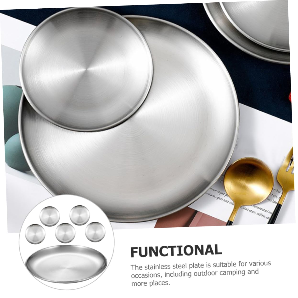 PRETYZOOM 10-inch Stainless Steel Plates Set for Boys and Girls Versatile Camping Plates Dishwasher Safe Safe Sturdy for Toddlers