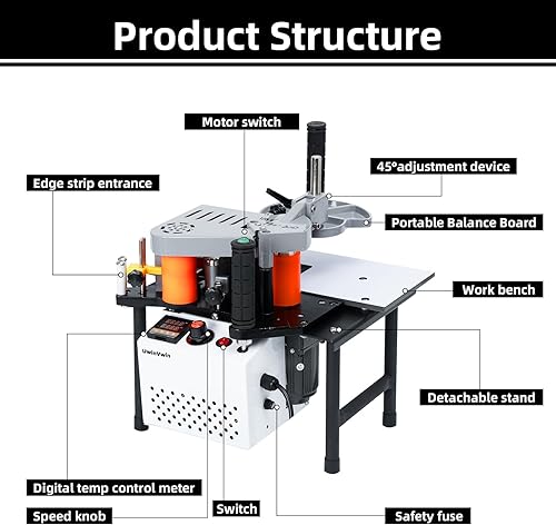 Miniatura 5 de Edge Bander - Máquina de bandas de borde portátil, línea recta y curva, revestimiento de pegamento de doble cara, velocidad ajustable, 110 V