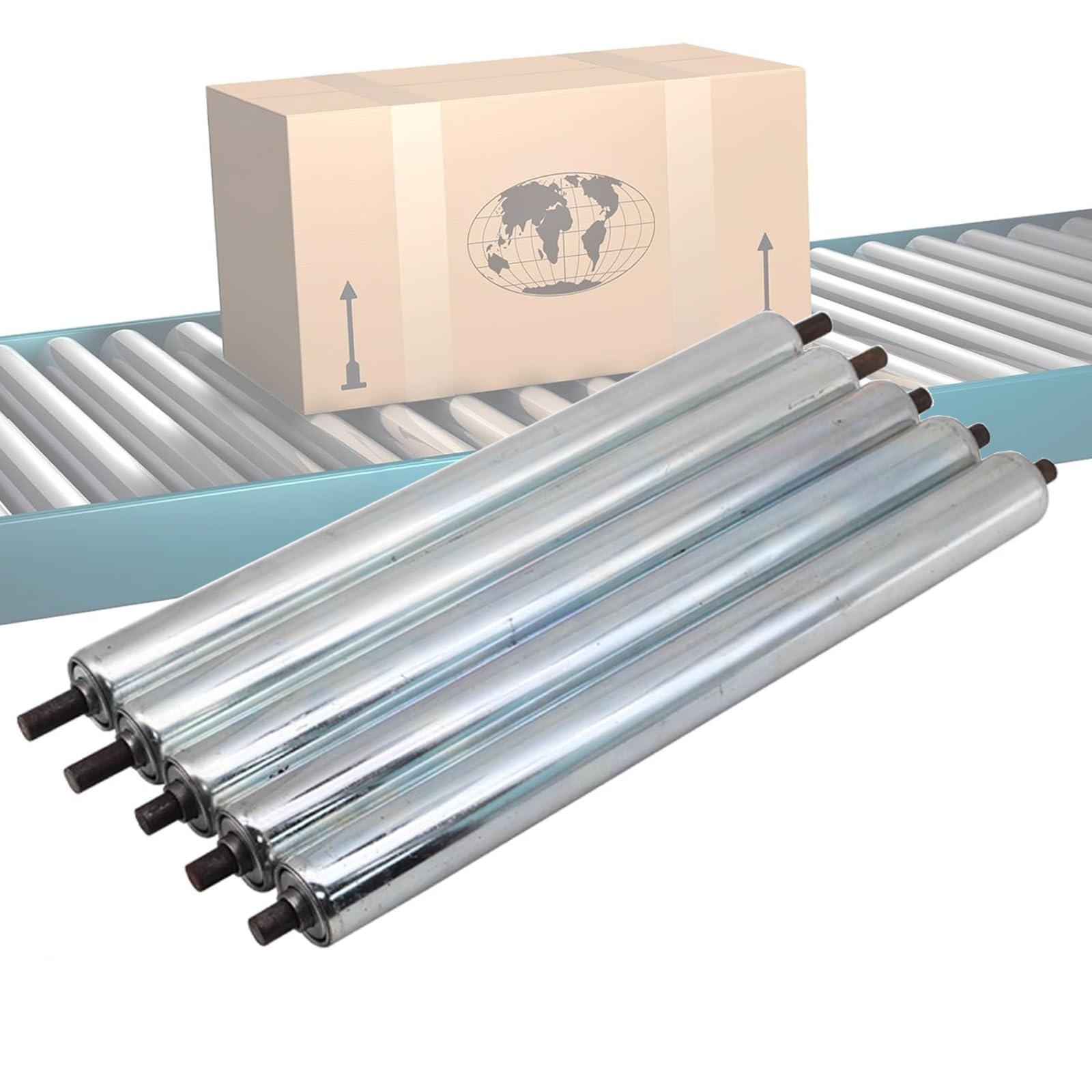Lot de 5 rouleaux de convoyeur galvanisés 50 mm de diamètre 600 mm de longueur Idéal pour la transformation alimentaire et la logistique Convoyeurs non alimentés