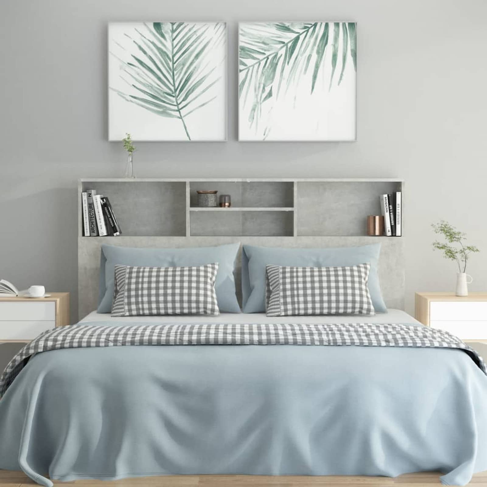 Mueble cabecero, Cabezal De Cama, Cabecera para Cama, Cabezales Dormitorios Modernos, Gris hormigón 160x19x103,5 cm