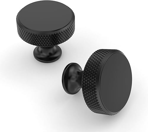 Asidrama Paquete de 10 pomos de gabinete de cocina negro mate moleteados pomos de armario de armario, accesorios de gabinete, pomo de aluminio para