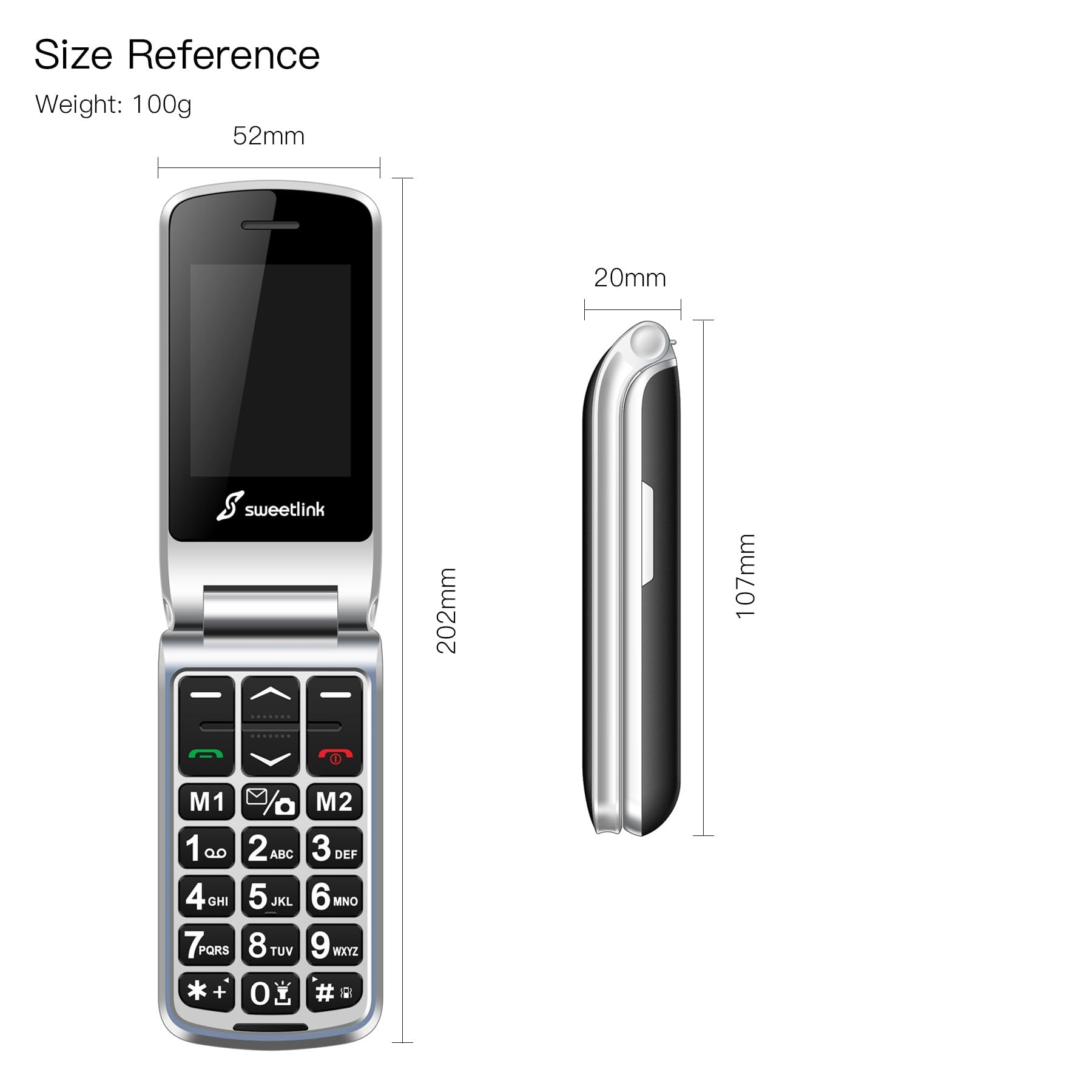 SweetLink Duży Przycisk Telefon Komórkowy dla Seniorów, GSM Flip Telefony Komórkowe Dla Osób Starszych, Głośny Głośność, Funkcja SOS, Wyświetlacz 2,4", Radio FM, Latarka, Kontakty Obrazowe, Czarny