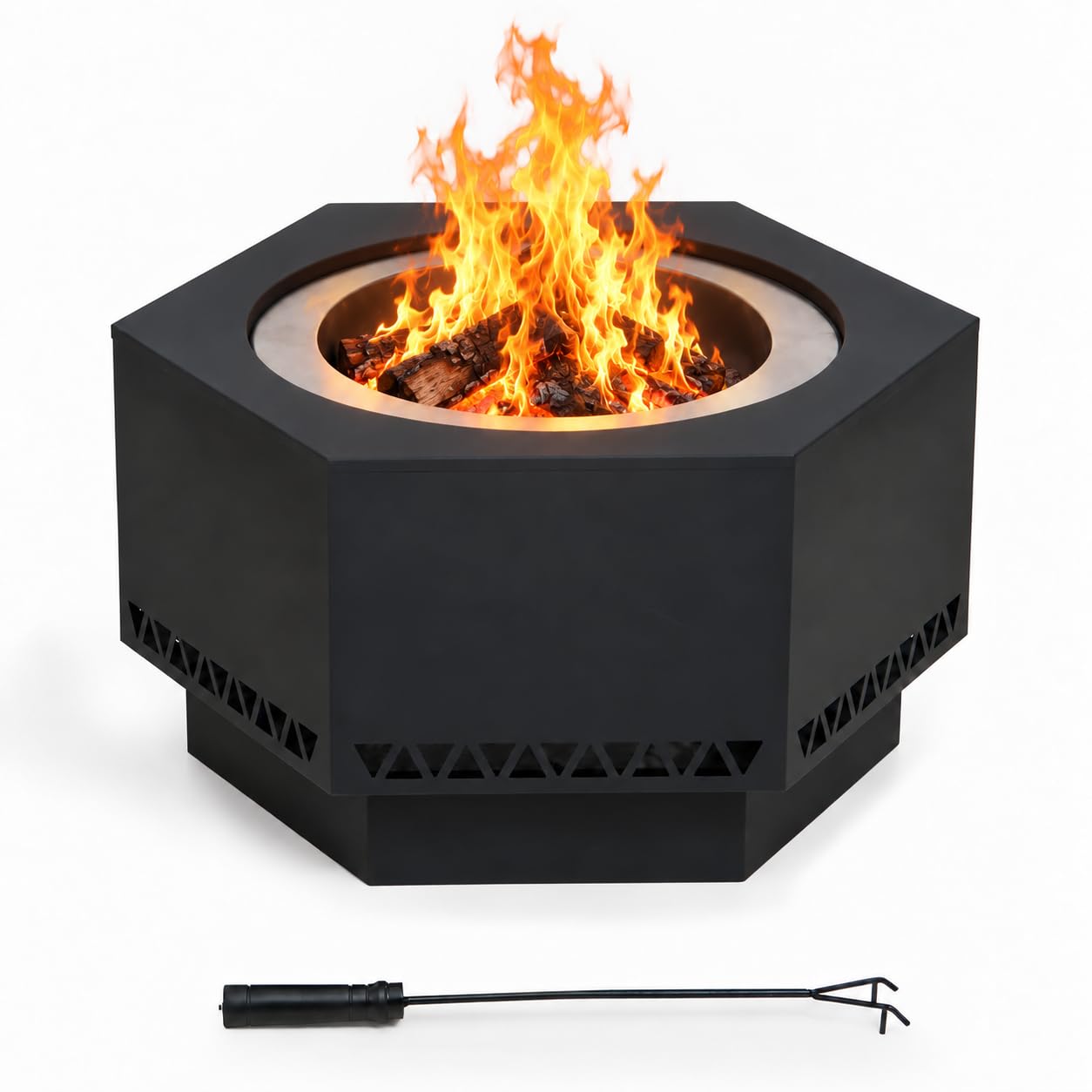SUNJOY Hexagon Smokeless Fire Pit for Garden, 65cm Wood Burning Fire Bowl