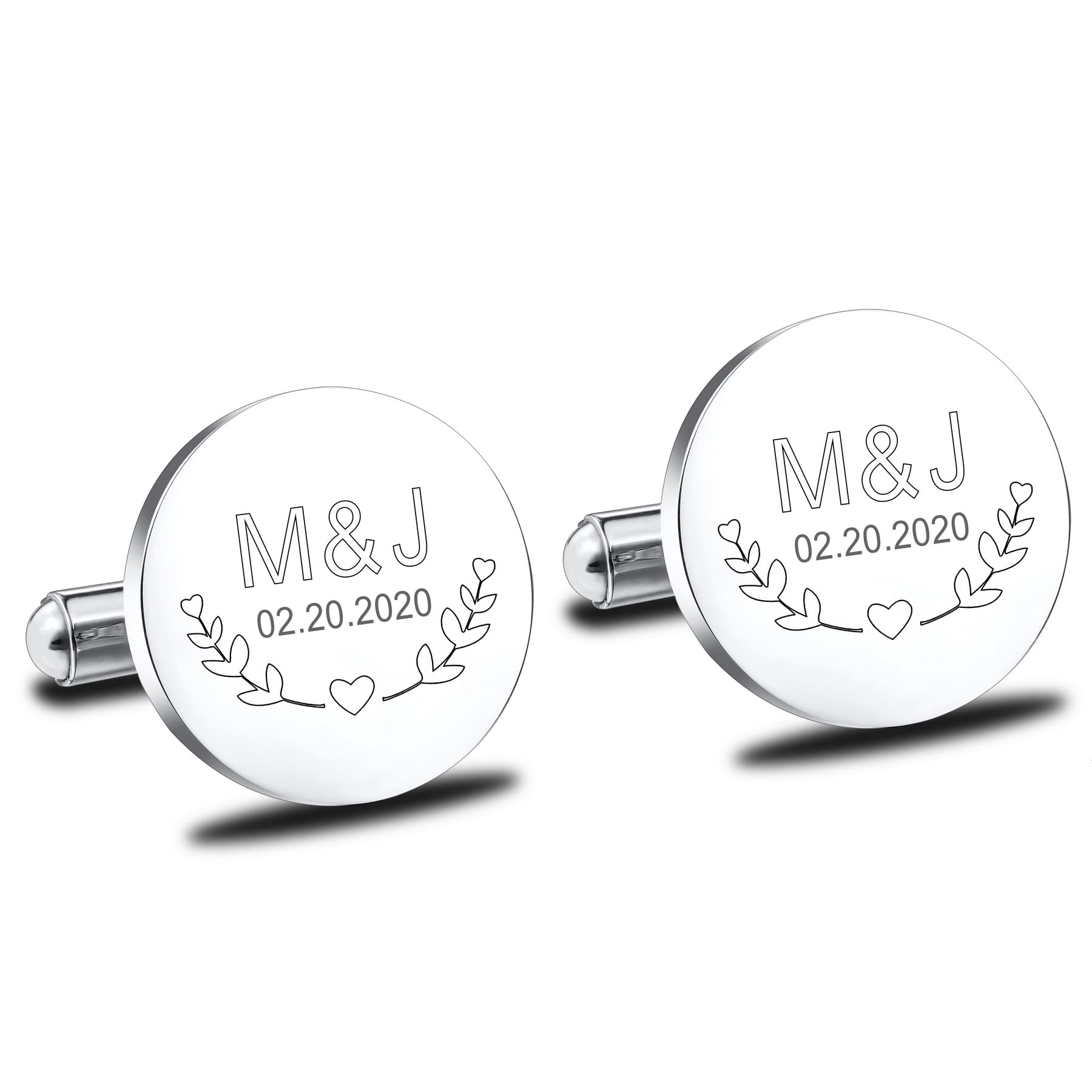 MeMeDIY Gemelos para Hombre Personalizado con Foto/Inicial/Texto Acero Inoxidable Juego de Gemelos para Bodas Plata Gemelos Iniciales Gemelos para Camisa Traje Esmoquin Negocio Padrinos Regalo