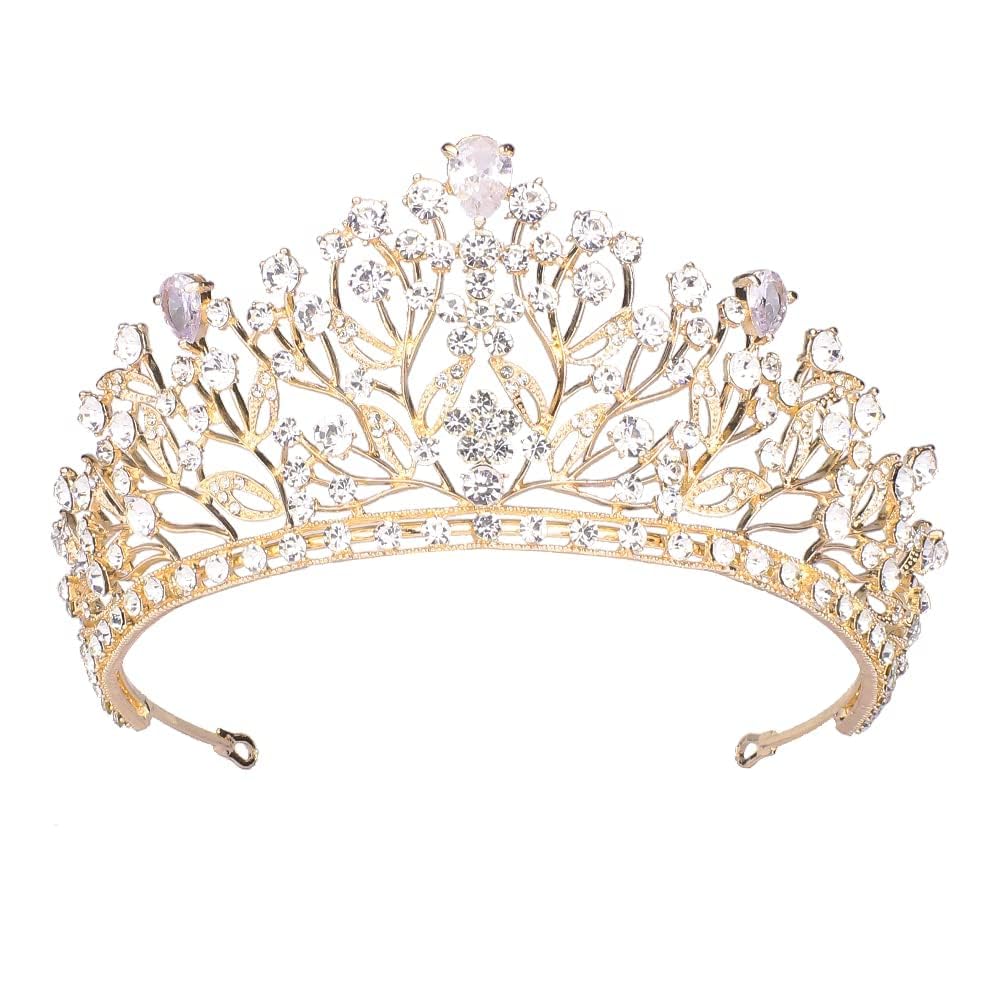 Khazna Wedding Tiaras for Women, Crystal Tiara Gold Princess Crown Rhinestone Tiaras for Girls Tiaras and Crowns for Women Girls Hair Accessories for Bridal Prom Pageant Birthday Party Photography