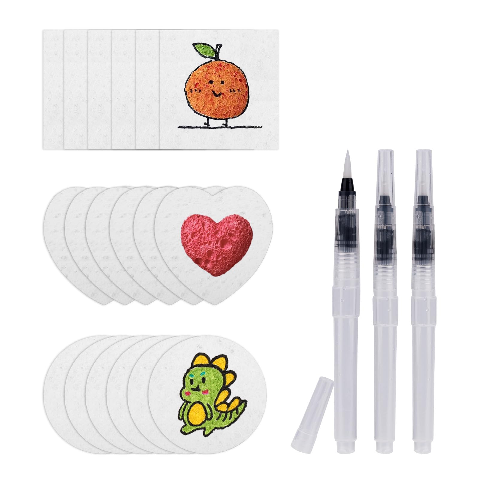 18 Sheets Foam Texture Drawing Paper, Square Circle Love Heart White Cellulose Cards with 3 Empty Fountain Pens 3D Drawing Magic Canvas Sponge for Kids DIY Arts and Crafts Supplies