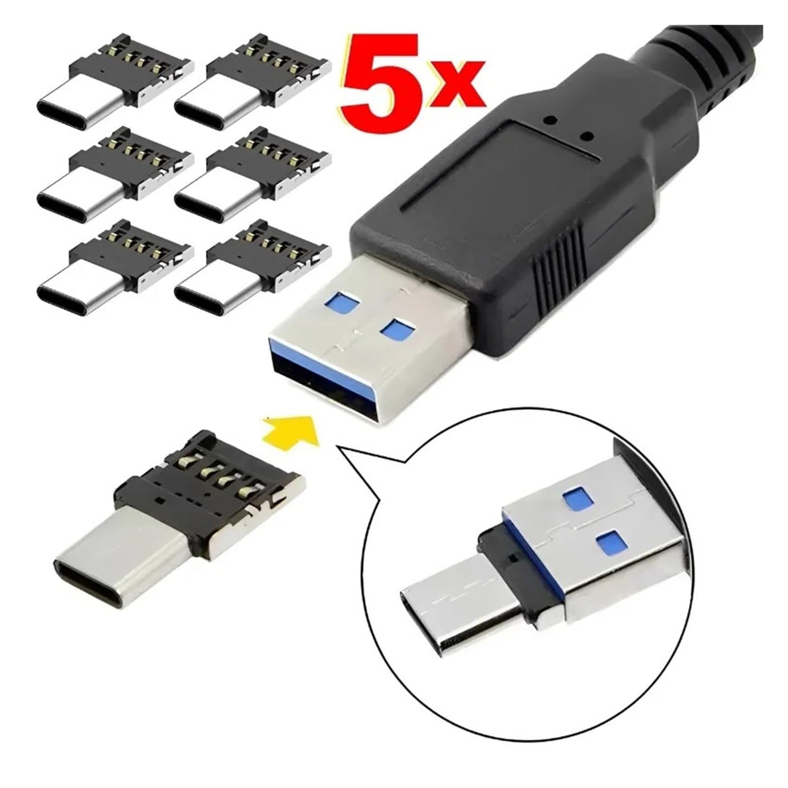 Lot de 5 adaptateurs OTG de type C vers USB 2.0 mâle vers femelle pour MacBook