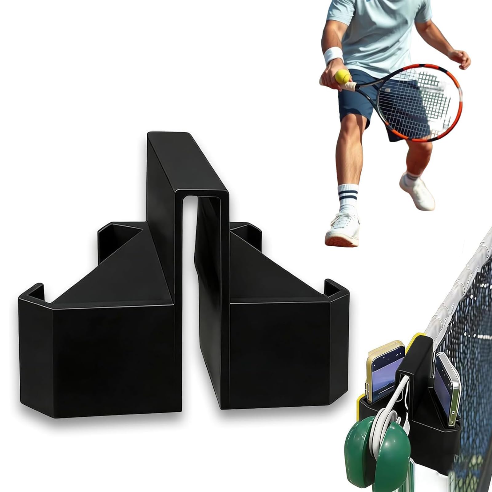 Supporto Telefono per Rete da Tennis 3D, Design Doppia Fotocamera, Morsetto Stabile per Rete e Recinzione, Montaggio Facile senza Attrezzi, per Registrare Allenamenti e Partite, Streaming Live