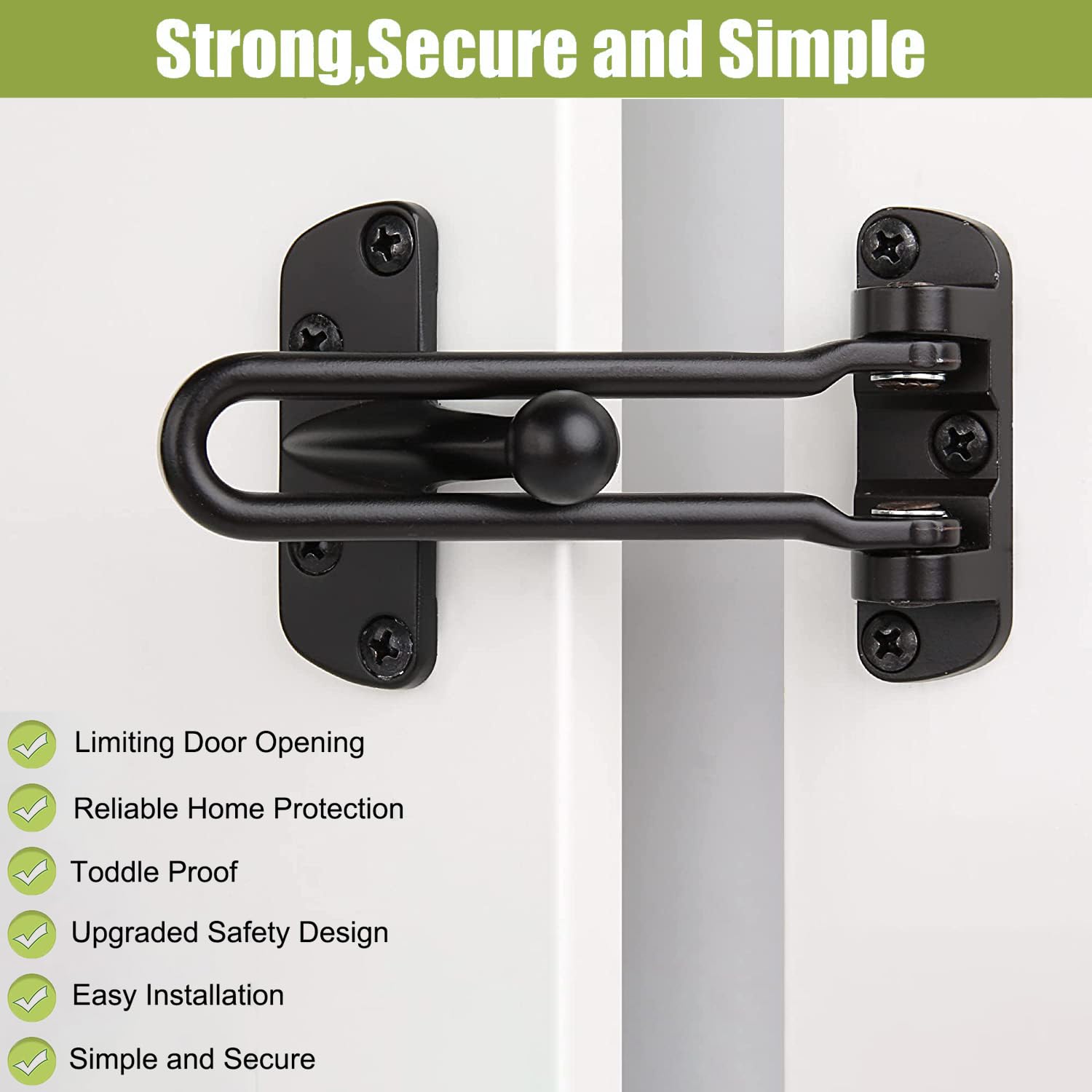 Porta Catena Serratura per Porta Anteriore, Serratura di Sicurezza Domestica, Acciaio Inox Swing Bar Porta Guard Serratura, Sicurezza Porta Scorrevole Bolt Catena Serratura (Nero)
