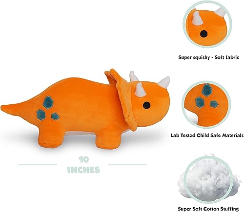 Miniatura 2 de Avocatt Dinosaurio naranja Triceratops de peluche, dinosaurio de peluche de 10 pulgadas, dinosaurio de peluche y blando con tela suave y relleno,