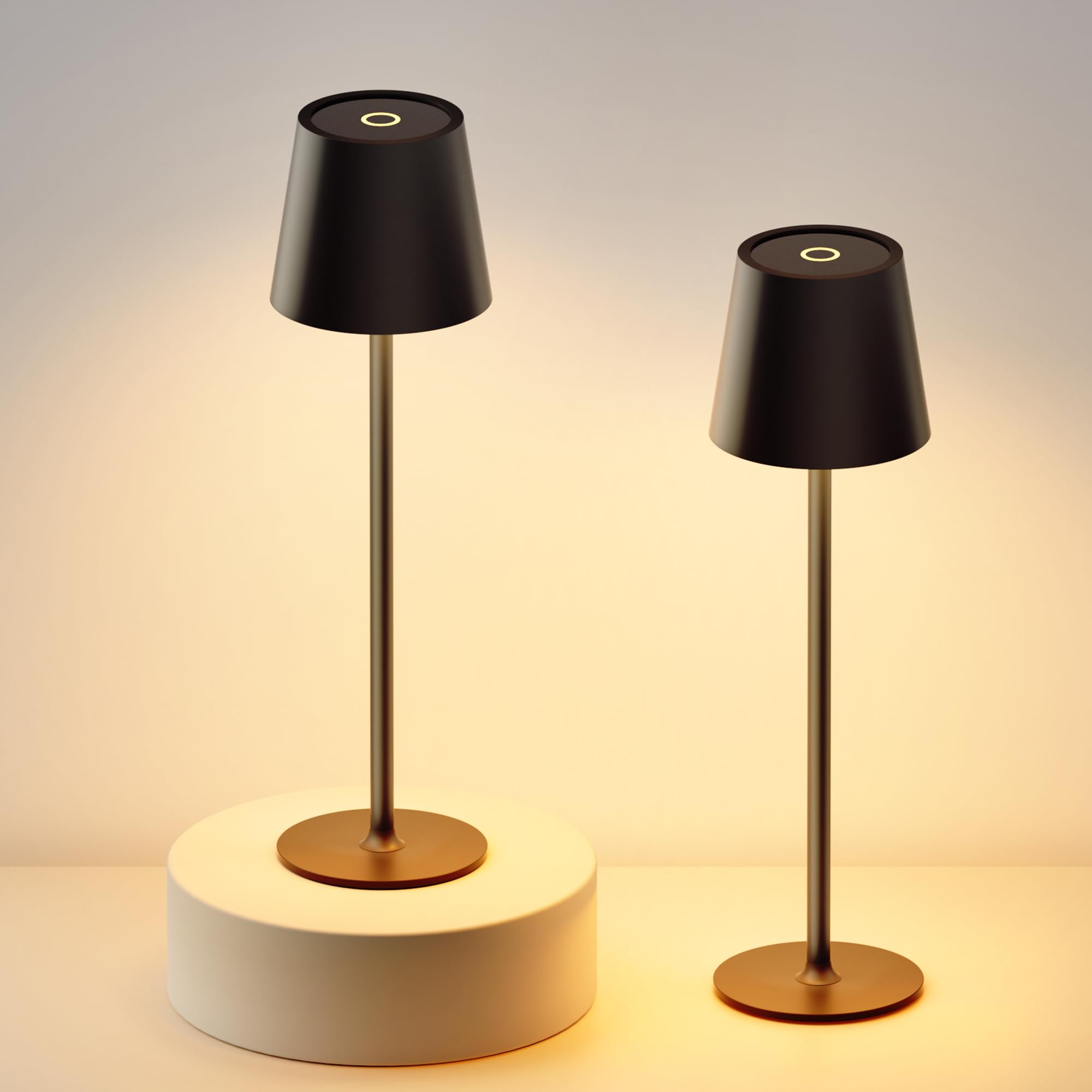 DEELUX Lampada da Tavolo Senza Fili Touch Dimmerabile Ricaricabile Luce Notturna Lampada da Comodino USB-C IP44 3 colori 4000mah Metallo Adatto per interni ed esterni nero 2 pezzi