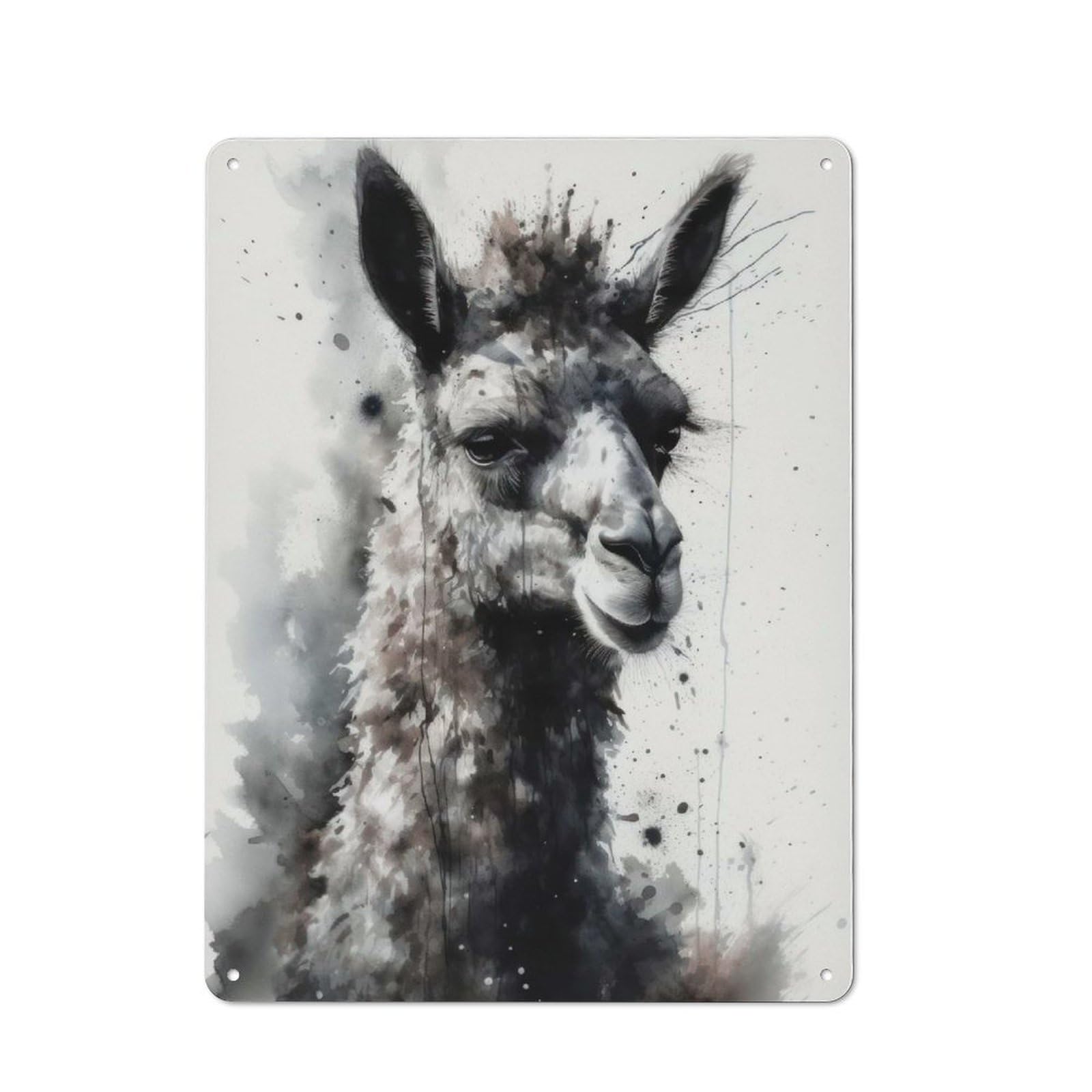 Junmoney Llama Beauty Watercolor Tin Wall Plaque 40X30cm With For Home Bar Wall, For Hosts Who Enjoy Retro Interiors