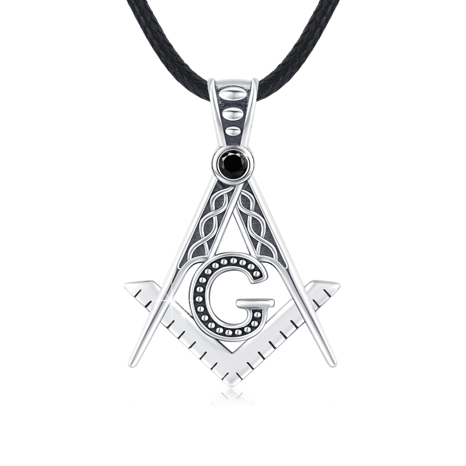 MEDWISEFreeMason Necklace Sterling Silver Faith Heart Masonic Necklace for Men Free and Accepted Masons Pendant Jewelry with Gift Packaging, Sterling Silver, No Gemstone