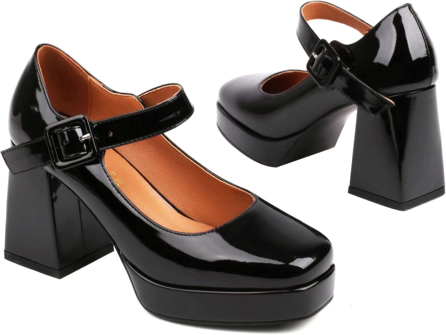 Women's Platform Chunky Heels Square Toe Block Heel Mary Janes Pumps Shoes - Image 5