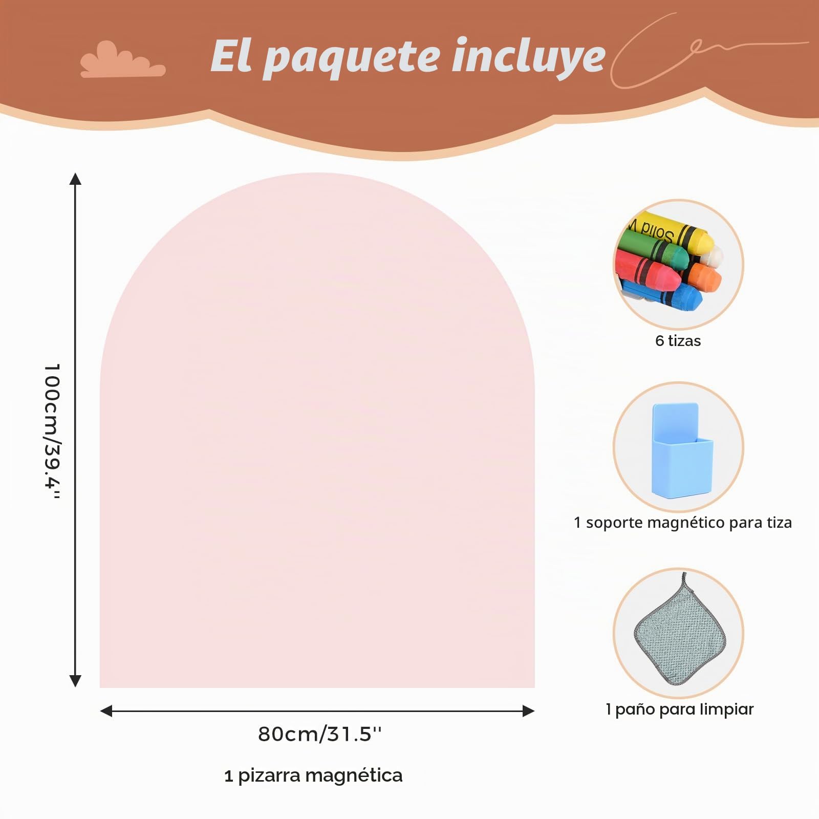 Pizarra magnética autoadhesiva para niños, pizarra de pared en forma de arco – Ideal como decoración de pared para el hogar, habitación infantil, sala de juegos y escuela