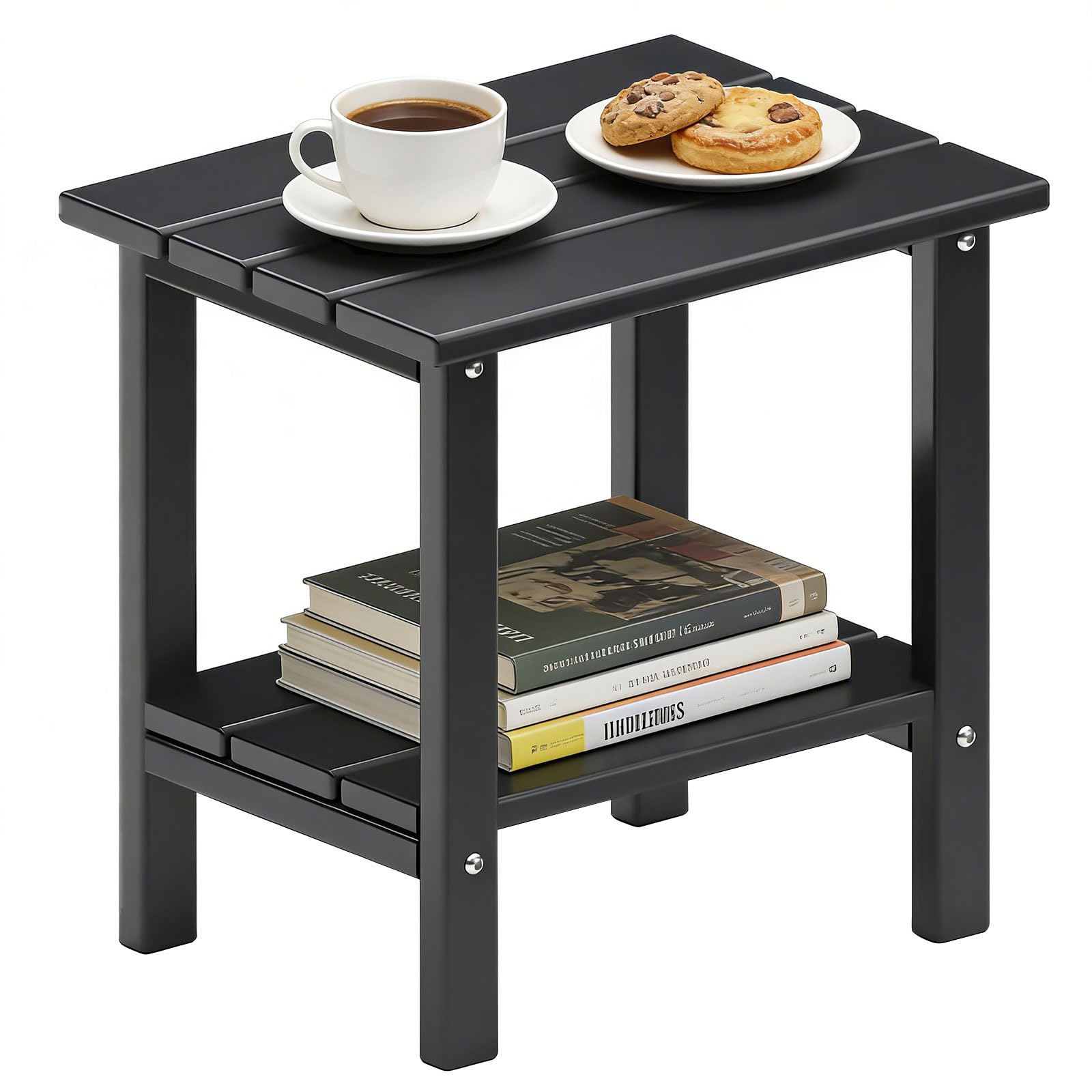 OTSUN Adirondack Outdoor Side Table, 16" HDPE Patio Side Table with Shelf, Weather Resistant Easy Maintenance for Backyard Pool Porch Garden & Lawn