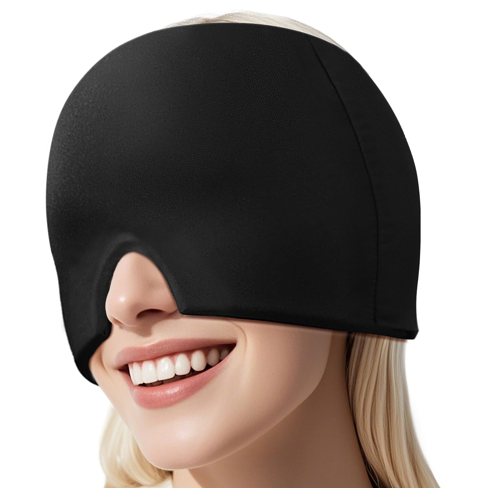 Beyio Migraine Relief Cap, All Around Gel Covered Reusable Headache Relief Cap, Black Migraine Cap for Headache Relief, Puffy Eyes