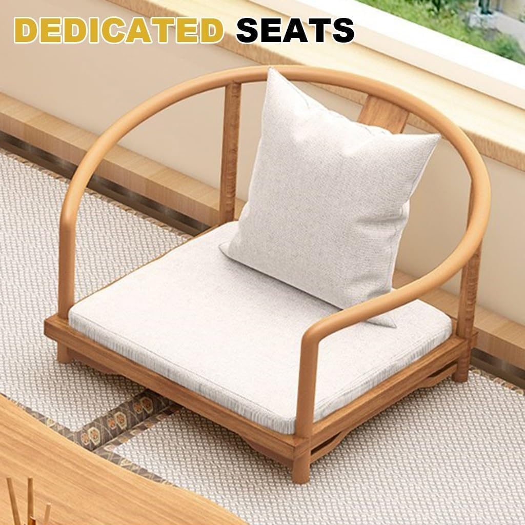 Silla de meditación de suelo, silla de cojín tatami de madera, silla de salón con ventana de bahía con cojín suave, para leer, televisión, juegos en dormitorio, dormitorio y rincones de ventana de