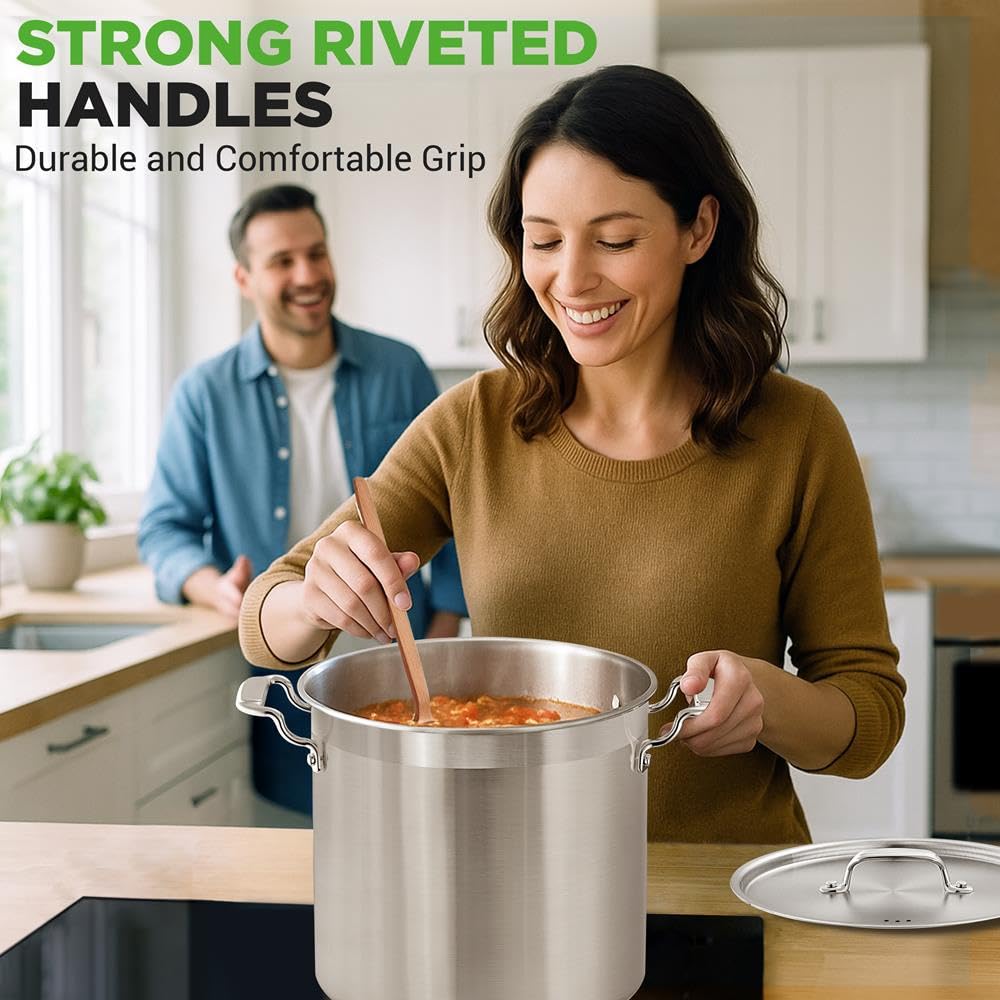 NutriChef Pentola in acciaio inox con coperchio, capiente da 22 l, per stufato, zuppa, pasta, carne, adatta a induzione, pentola grande con manici ergonomici, non colorata