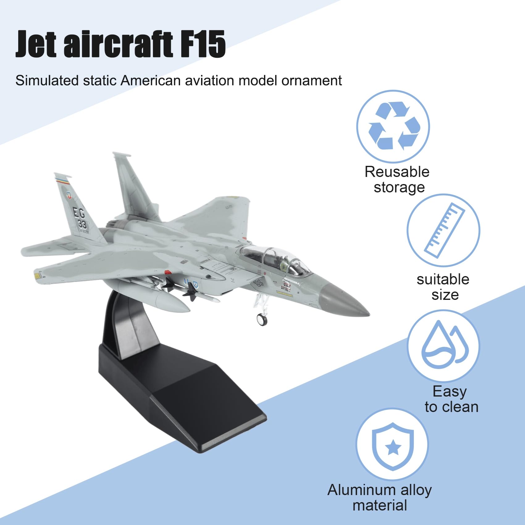 Jevina 1/100 Échelle moulée sous Pression Avion F15 American Navy Avion Modèle pour Collection Cadeau Maison Salon