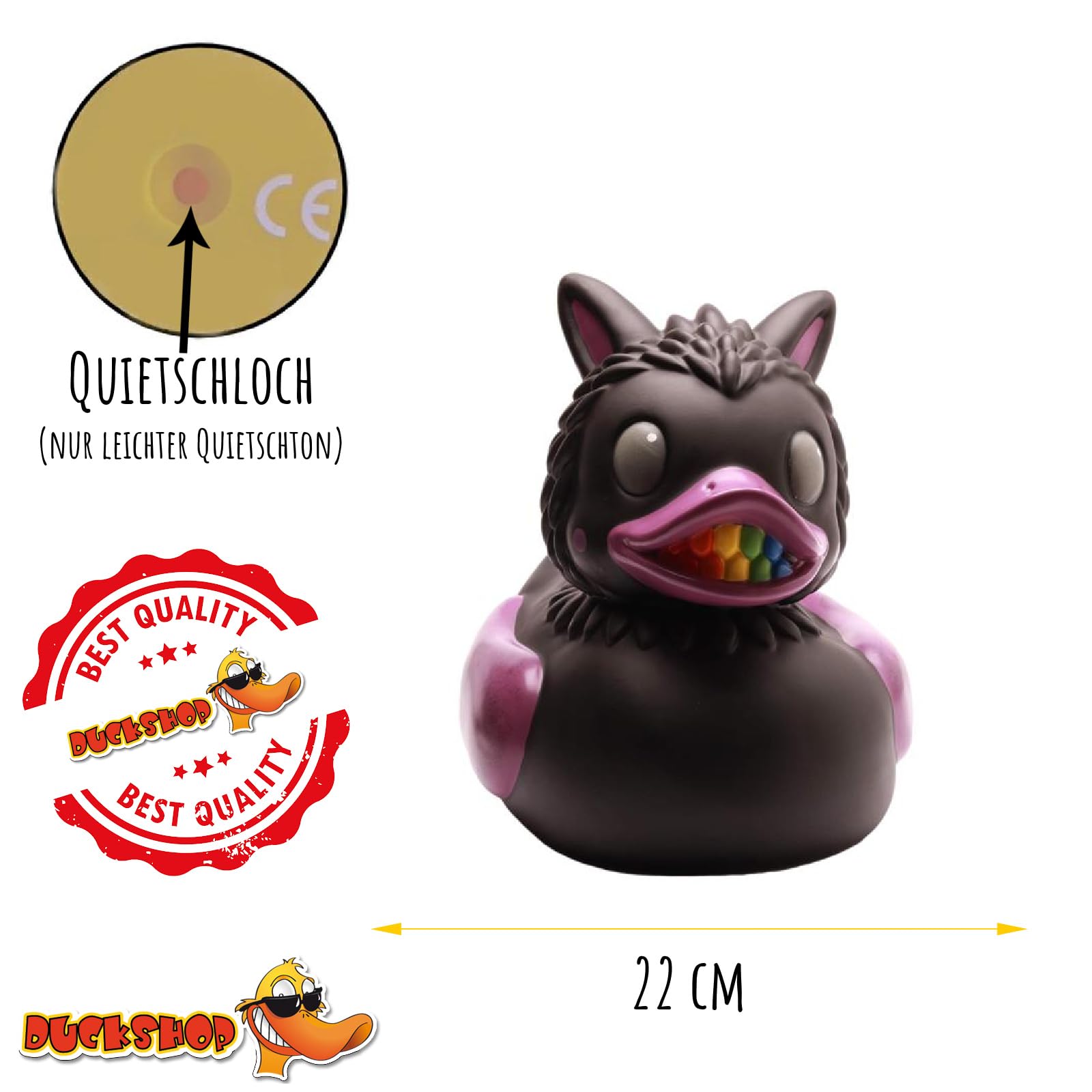 Duckshop I Badeente Quakiboo XXL -schwarz- I Quietscheente I Quietscheentchen L: 8,5 cm I Geschenk für Fantasy-Fans I Präsent für Sammler