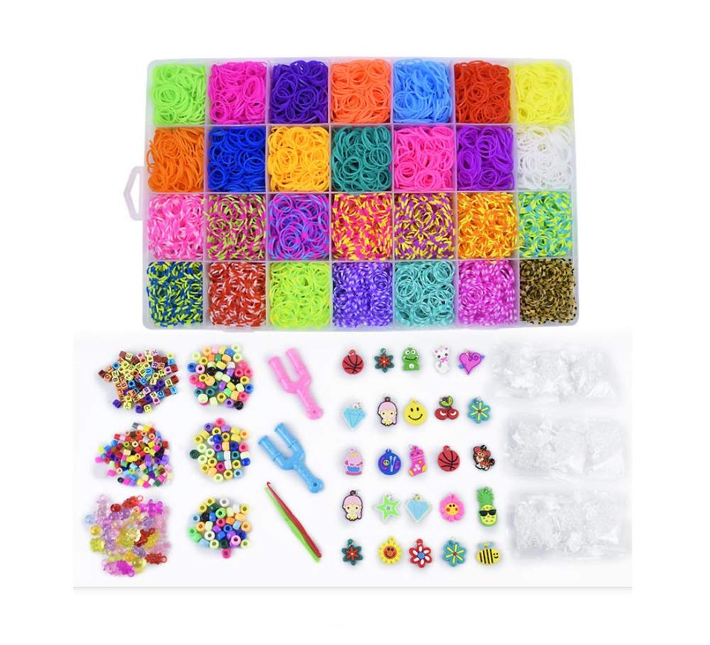 DELFINO Loom Bands Set, DIY Rubber Bands Loom Bands Loom Bands for Bracelets, Necklace with Many Beautiful Accessories, Storage Box Knitting Tool