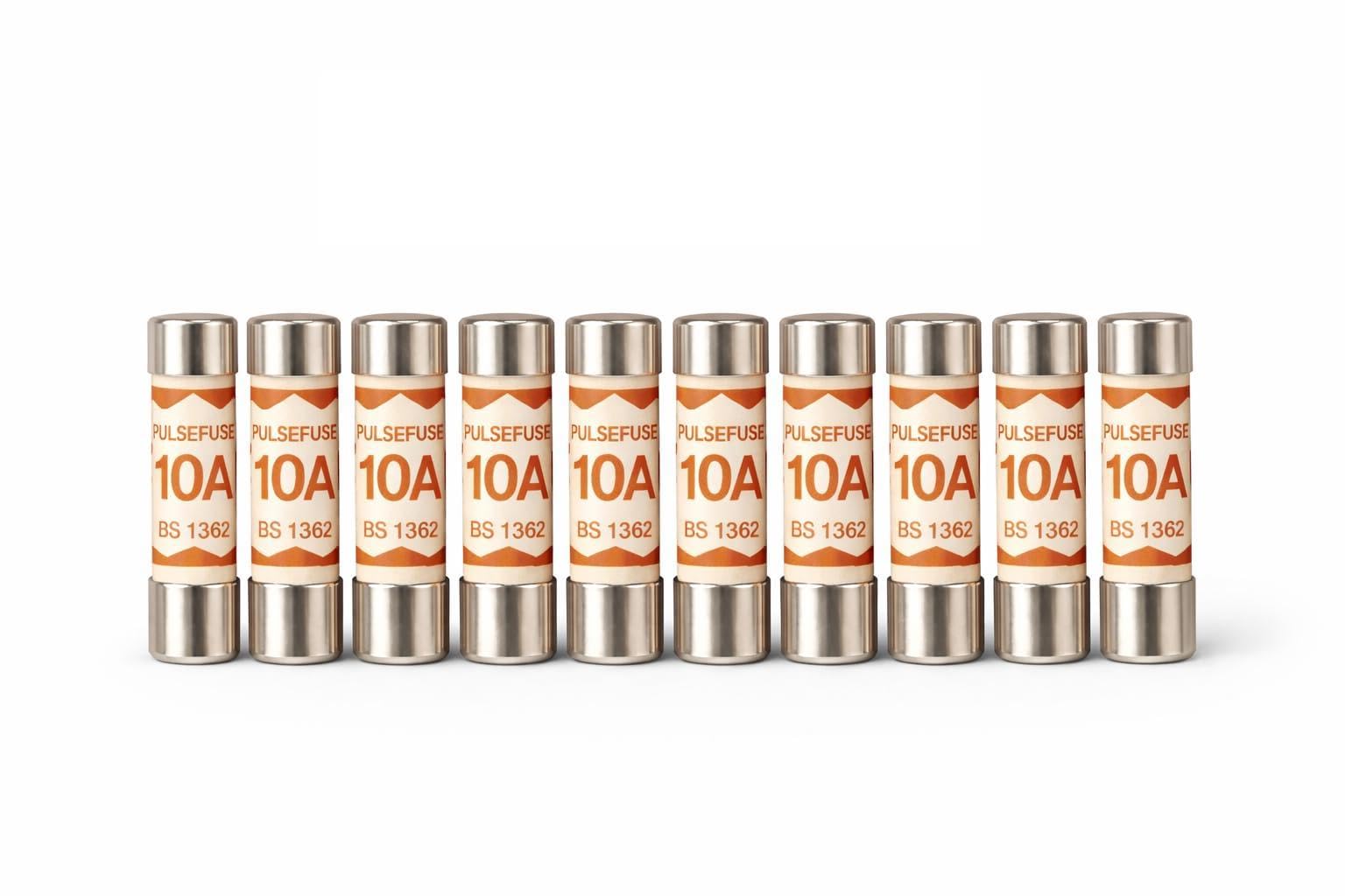 Pulsefuse® 10 x 10A Plug Top Fuses BS1362 | 10 Amp Household Ceramic Cartridge Tube Fuse 240V/250V 6.3x25mm for UK Mains Electrical Appliances