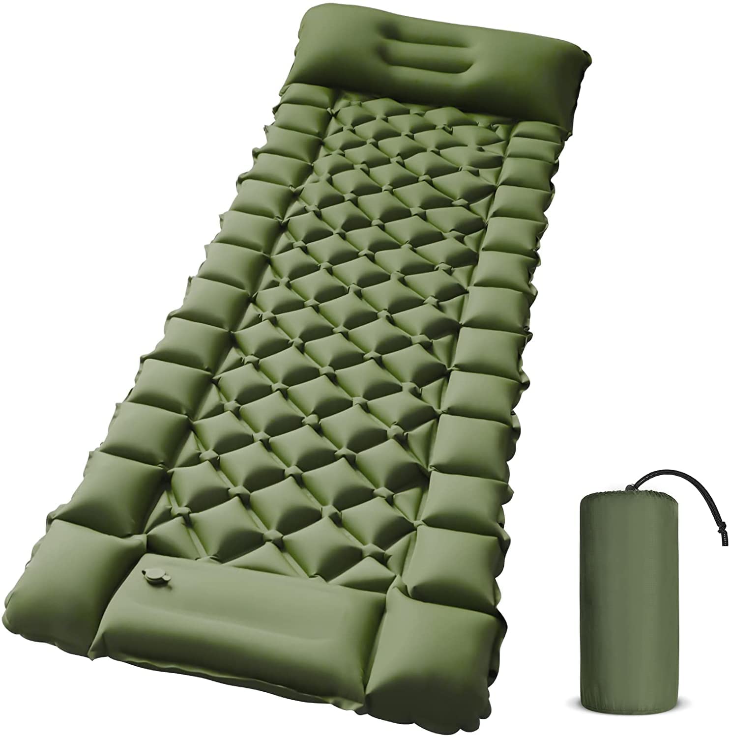 Camping Sleeping Pad, Ultralight Foot Press Inflatable Camping Pad with Built-in Pump, Durable Waterproof Camping Mattress, Portable Compact Sleeping Mat (Green)