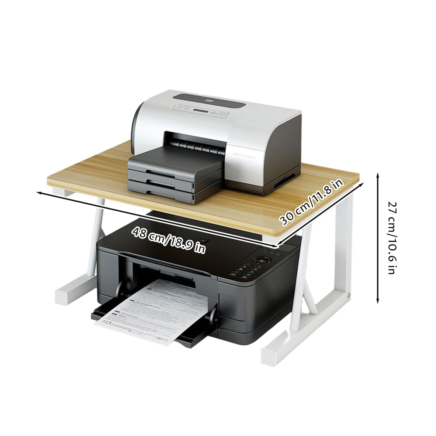 Soporte para impresora de 2 niveles para escritorio, estante de escritorio con marco de acero resistente, organizador de ahorro de espacio para oficina y hogar, almacenamiento debajo del monitor