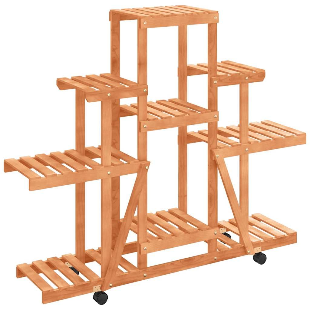 Vidaxl (Light Brown, 110 X 25 X 101 Cm/With Wheels) Flower Stand Plant Stand Flower Pot Holder Planter Rack Solid Wood Fir