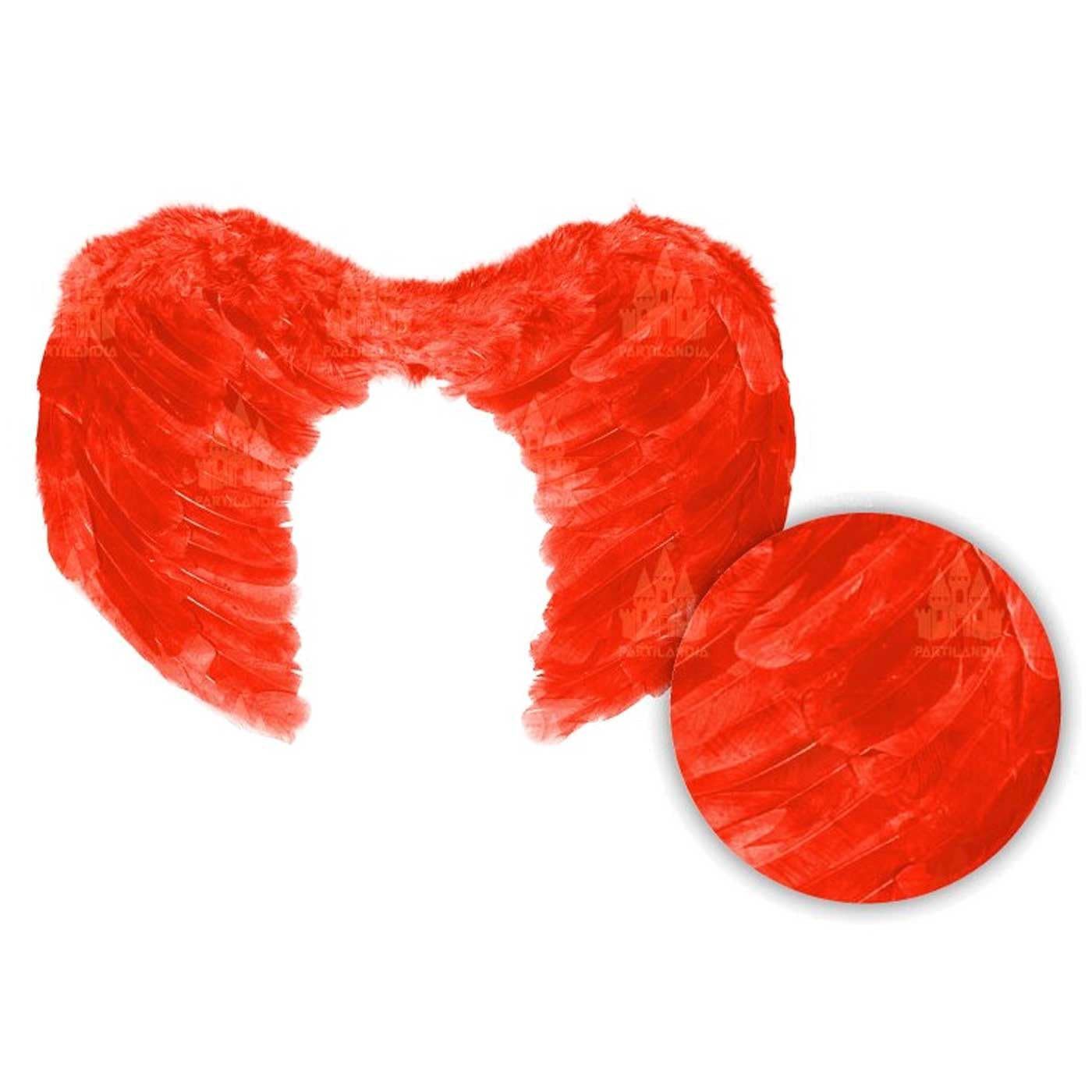 Tradineur - Confezione da 4 ali d'angelo con piume e bretelle elastiche, accessorio per costume da diavolo, Halloween, Carnevale, Cosplay (Rosso) 60 x 40 cm)