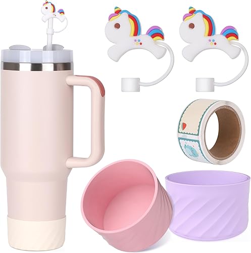 Unicorn Stanley Cup - Funda para popote de silicona de grado alimenticio de 0.39 pulgadas (0.394 in) compatible con Stanley de 30 y 40 onzas