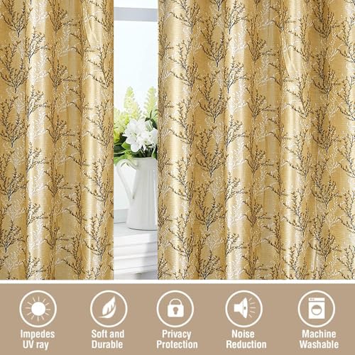 Image of Cortina Polyester 75% Blackout Curtains Set of 2 Floral Print | Grommet Eyelet Window Curtains for Living Room, Bedroom & Kids Room | Light Filtering Drapes for Privacy (Yellow, 9 FT)