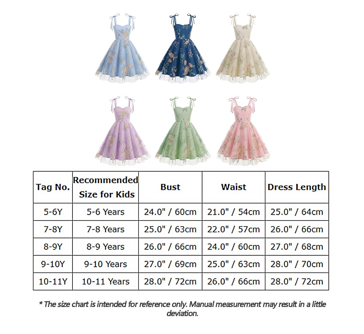 Abito da bambina in stile vintage con motivo floreale in tulle, spalline sottili, taglio svasato, elegante abito da festa