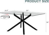 Vista 4 de Mesa de comedor rectangular de cristal minimalista grande y moderna para 6 y 8 pulgadas con mesa de vidrio templado de 0.39 pulgadas y patas